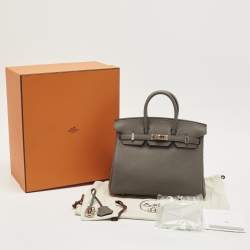 Pre Owned Hermès Etain Togo Leather Palladium Finish Birkin Sellier 25 Bag