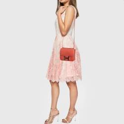 Pre Owned Hermes Sanguine Swift Leather Palladium Finish Constance 18 Mini Bag