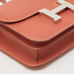 Pre Owned Hermes Sanguine Swift Leather Palladium Finish Constance 18 Mini Bag