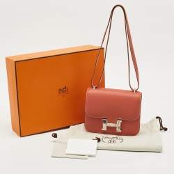 Pre Owned Hermes Sanguine Swift Leather Palladium Finish Constance 18 Mini Bag