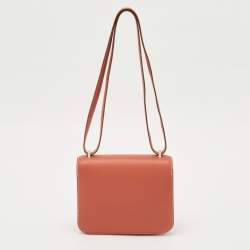 Pre Owned Hermes Sanguine Swift Leather Palladium Finish Constance 18 Mini Bag