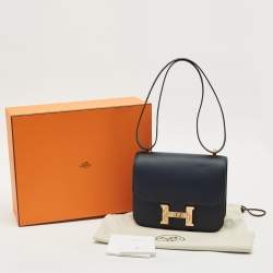 مملوكة مسبقًا Hermès Bleu Indigo Epsom Leather Rose Gold Finish Constance III 24 Bag