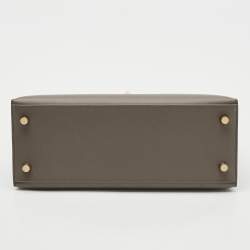 Pre Owned Hermes Etain Epsom Leather Gold Finish Kelly Sellier 25 Bag