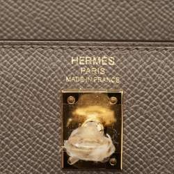 Pre Owned Hermes Etain Epsom Leather Gold Finish Kelly Sellier 25 Bag