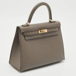 Pre Owned Hermes Etain Epsom Leather Gold Finish Kelly Sellier 25 Bag