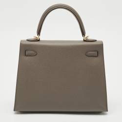 Pre Owned Hermes Etain Epsom Leather Gold Finish Kelly Sellier 25 Bag