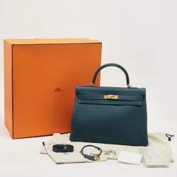 Pre Owned Hermès Colvert Togo Leather Gold Finish Kelly Retourne 35 Bag