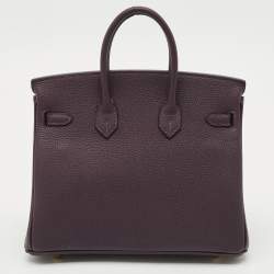 Pre Owned Hermès Raisin Togo Leather Gold Finish Birkin 25 Bag