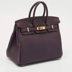 Pre Owned Hermès Raisin Togo Leather Gold Finish Birkin 25 Bag
