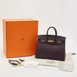 Pre Owned Hermès Raisin Togo Leather Gold Finish Birkin 25 Bag