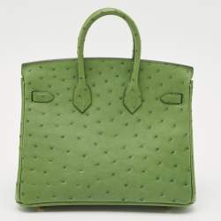 Pre Owned Hermès Vert Yucca Ostrich Gold Finish Birkin 25 Bag