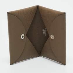 Pre Owned Hermès Etoupe Epsom Leather Calvi Card Holder