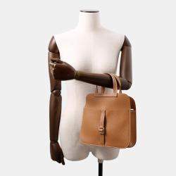 Pre Owned Hermes Halzan 25 Gold Taurillon Clemence Leather Shoulder Bag