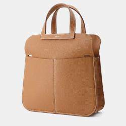 Pre Owned Hermes Halzan 25 Gold Taurillon Clemence Leather Shoulder Bag