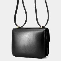 Pre Owned Hermes Constance Mini Black Box Calf Leather Shoulder Bag