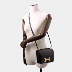 Pre Owned Hermes Constance Mini Black Box Calf Leather Shoulder Bag