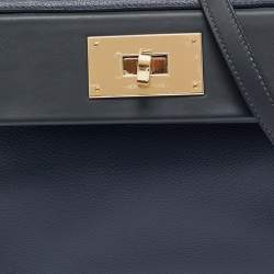 Pre Owned Hermès Bleu Nuit/Caban Evercolor and Swift Leather Permabrass Finish 24/24 21 Bag