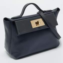 Pre Owned Hermès Bleu Nuit/Caban Evercolor and Swift Leather Permabrass Finish 24/24 21 Bag