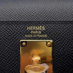 Pre Owned Hermes Kelly Elan Black Epsom Leather Shoulder Bag