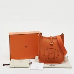 Pre Owned Hermes Orange Taurillon Clemence Leather Evelyne TPM Bag