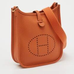Pre Owned Hermes Orange Taurillon Clemence Leather Evelyne TPM Bag