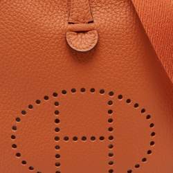 Pre Owned Hermes Orange Taurillon Clemence Leather Evelyne TPM Bag