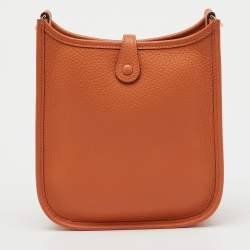 Pre Owned Hermes Orange Taurillon Clemence Leather Evelyne TPM Bag