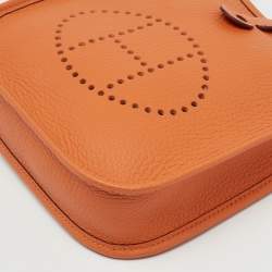 Pre Owned Hermes Orange Taurillon Clemence Leather Evelyne TPM Bag