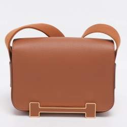 Pre Owned Hermes Gold Evercolor Leather Gold Finish Geta Bag