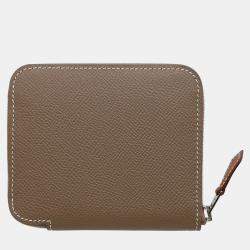 Pre Owned Hermes Azap Compact Silk In Etoupe Epsom Wallet