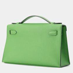Pre Owned Hermes Pochette Kelly Vert Yucca Swift Leather Handbag