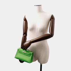 Pre Owned Hermes Pochette Kelly Vert Yucca Swift Leather Handbag