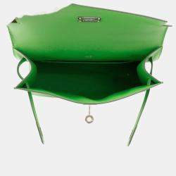 Pre Owned Hermes Pochette Kelly Vert Yucca Swift Leather Handbag