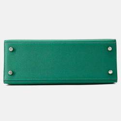 Pre Owned Hermes Kelly Sellier 25 Vert Vertigo Epsom Leather Shoulder Bag