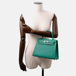 Pre Owned Hermes Kelly Sellier 25 Vert Vertigo Epsom Leather Shoulder Bag