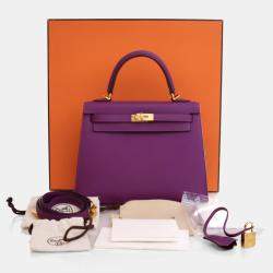Pre Owned Hermes Sellier Kelly 25 Anemone Epsom Handbag