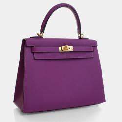 Pre Owned Hermes Sellier Kelly 25 Anemone Epsom Handbag