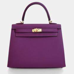 Pre Owned Hermes Sellier Kelly 25 Anemone Epsom Handbag