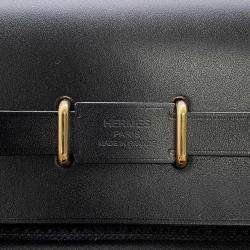 Pre Owned Hermes Herbag Zip Mini Black Toile Military Vache Hunter Leather Shoulder Bag