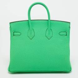 Pre Owned Hermès Vert Comic Togo Leather Palladium Finish Birkin 25 Bag