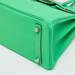 Pre Owned Hermès Vert Comic Togo Leather Palladium Finish Birkin 25 Bag