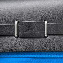 Pre Owned Hermes Herbag Zip Mini Blue Riviera/Black Toile Military Vache Hunter Leather Bag 