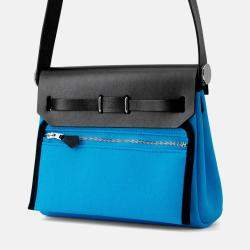 Pre Owned Hermes Herbag Zip Mini Blue Riviera/Black Toile Military Vache Hunter Leather Bag 