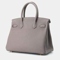 Pre Owned Hermes Birkin 30 Gris Meyer Togo Leather Handbag