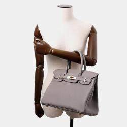 Pre Owned Hermes Birkin 30 Gris Meyer Togo Leather Handbag