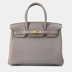 Pre Owned Hermes Birkin 30 Gris Meyer Togo Leather Handbag