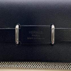 Pre Owned Hermes Herbag Mini Ecru Black Toile Vache Hunter Leather Zip Handbag