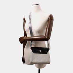 Pre Owned Hermes Herbag Mini Ecru Black Toile Vache Hunter Leather Zip Handbag