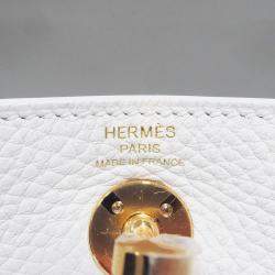 Pre Owned Hermes Lindy Mini White Taurillon Clemence Shoulder Bag
