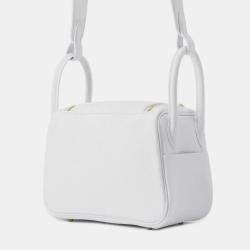 Pre Owned Hermes Lindy Mini White Taurillon Clemence Shoulder Bag